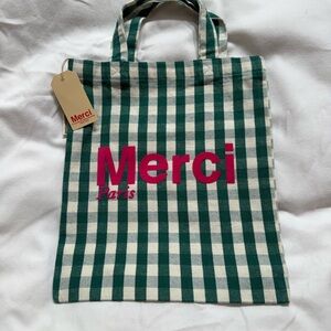 Merci Green Checkered Tote Bag from Paris